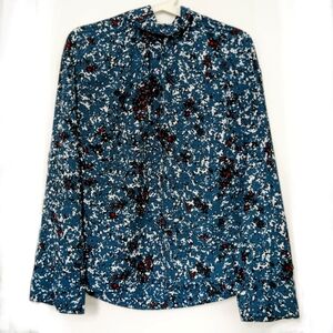 Elizabeth and James Mock Long Sleeve Blouse in Teal sz M